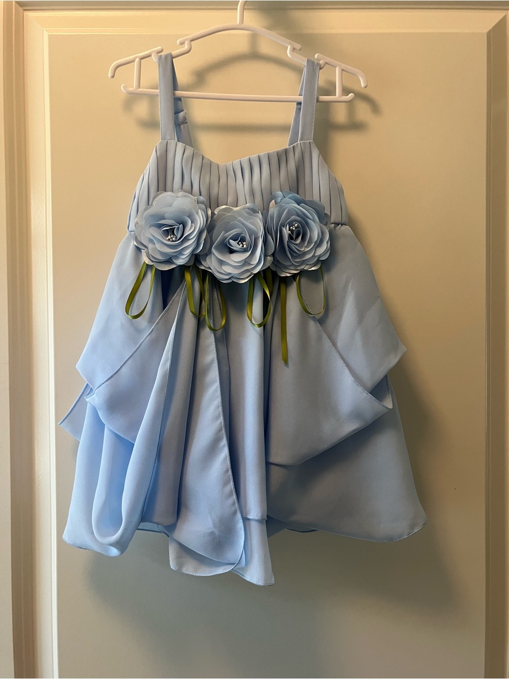 Light Blue Girls' Formal Dress with Removable Flower Detail